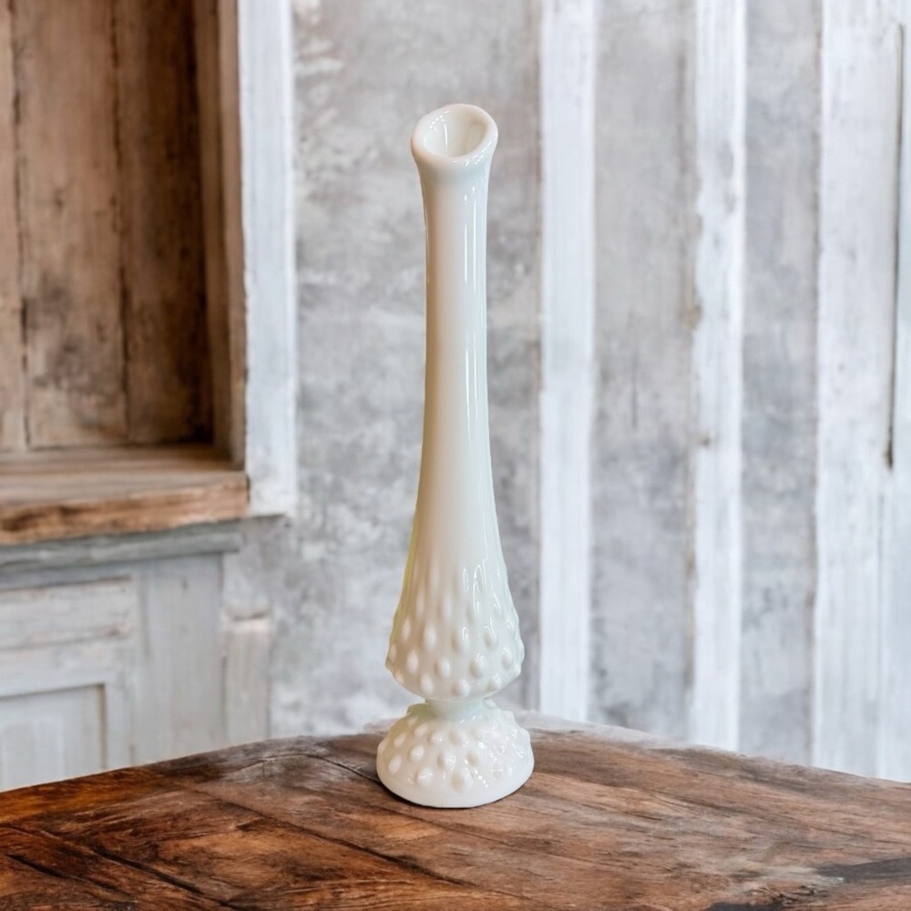Vintage Fenton Hobnail Milk Glass Swung Vase